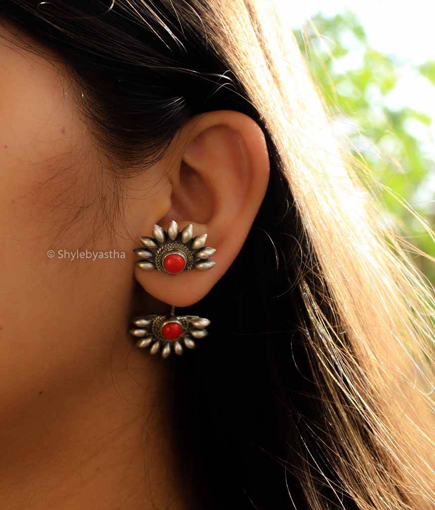 Shiva Coral Red  Spiked Bold Studs : SE6029
