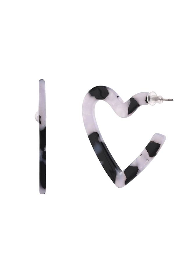 Resin Marble Whispers Heart Hoop Earrings : 8905124526356