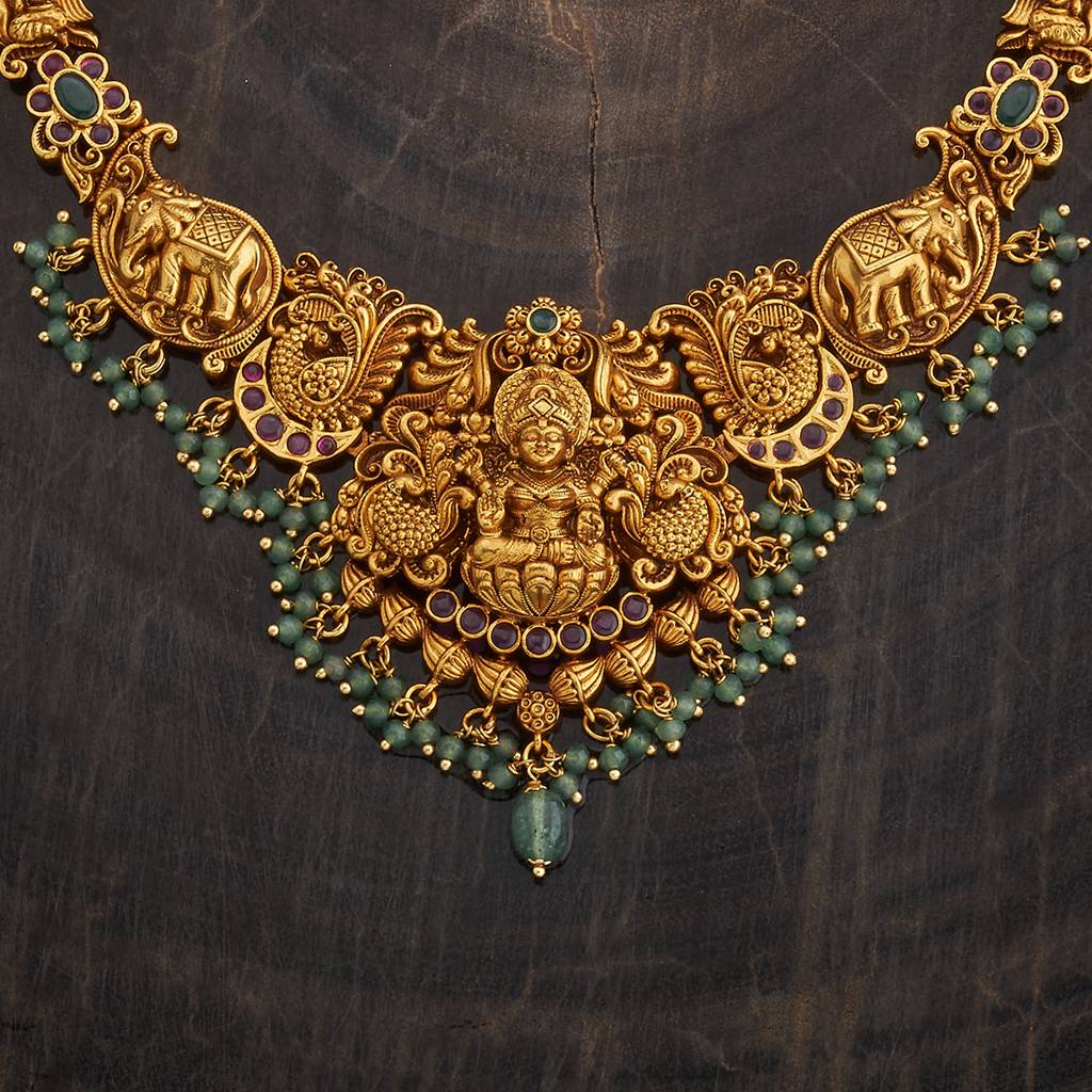 Kushal'S Fashion Jewellery Ruby-Green Gold-Plated Ethnic Antique Necklace And Earring Set  -182554 : 435930