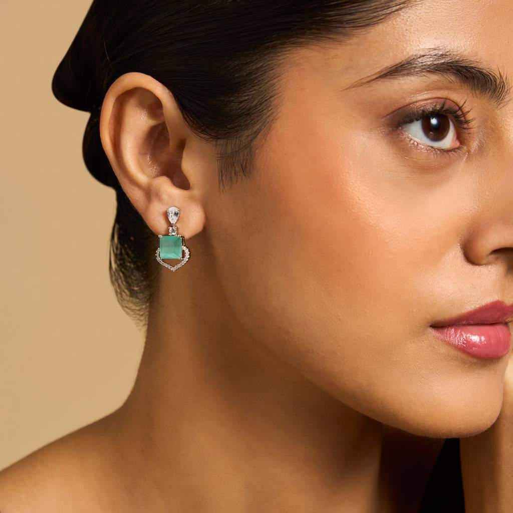 Kushal'S Fashion Jewellery Rhodium Plated Party Wear Zircon Earring-173420 : 416412