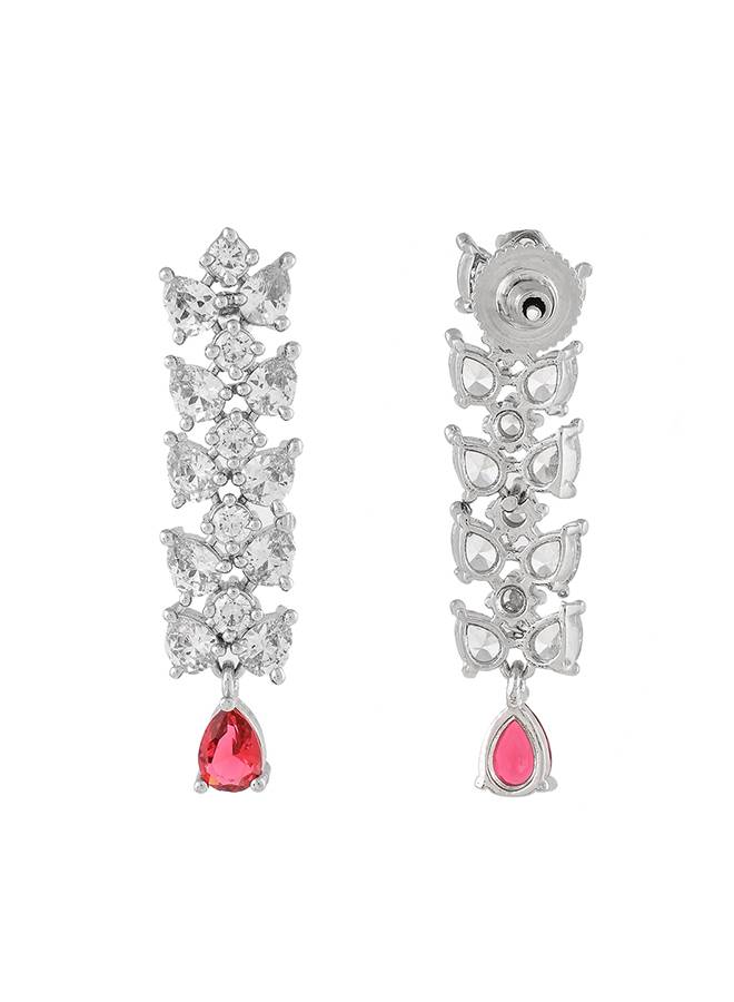 Sparkling Elegance Red And White Cz Dangler Earrings : 8905124507867
