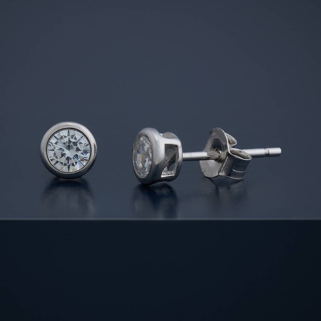 Kushal'S Fashion Jewellery White Gold-Plated Zircon 92.5 Sterling Silver Studs-183249 : 437826