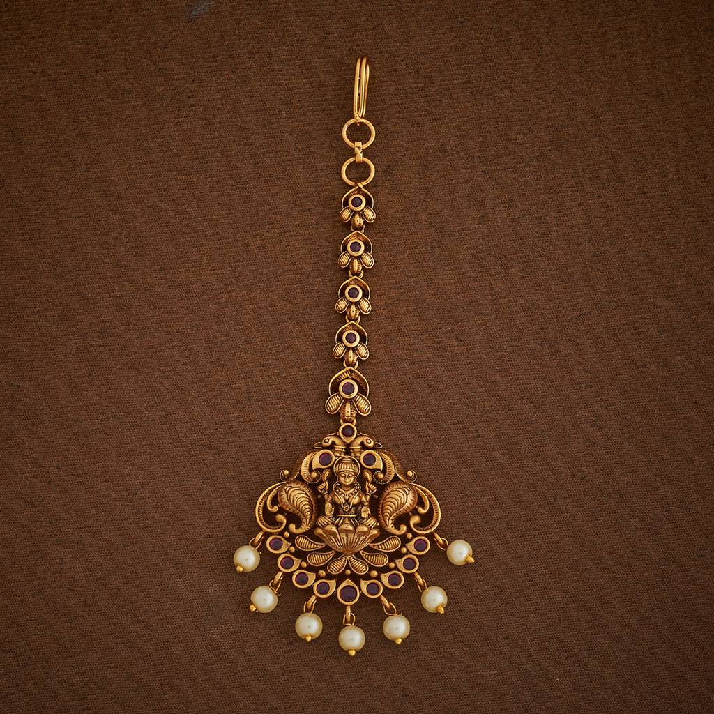 Kushal'S Fashion Jewellery Ruby Gold-Plated Ethnic Antique Maang