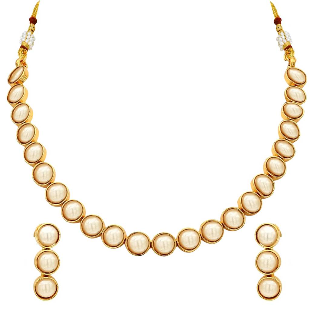 Gold Plated Choker Necklace With Drop Earrings Traditional Jewellery Set For Women Girls-Pf04N3392 : PF04N3392W