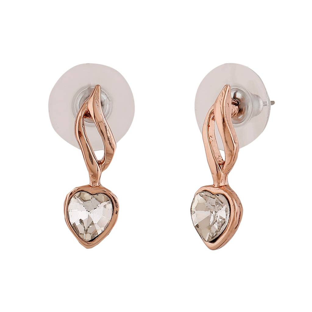 Estele Rosegold Plated Heart Shaped Stud Earrings With White Crystals For Girls & Women : 652701-RGER