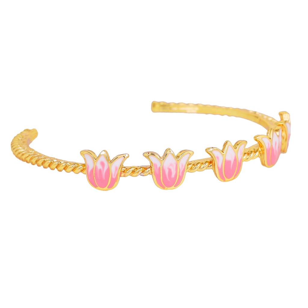 Estele Gold Plated Pink Enamel Lotus Designer Enchanting Cuff Bracelet For Girl'S & Women : AD-063-IGBR