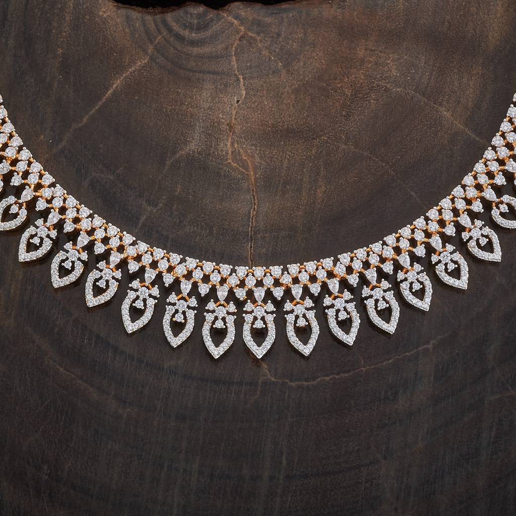 Kushal'S Fashion Jewellery White Rhodium Gold-Plated Party Wear Zircon Necklace-177079 : 424466