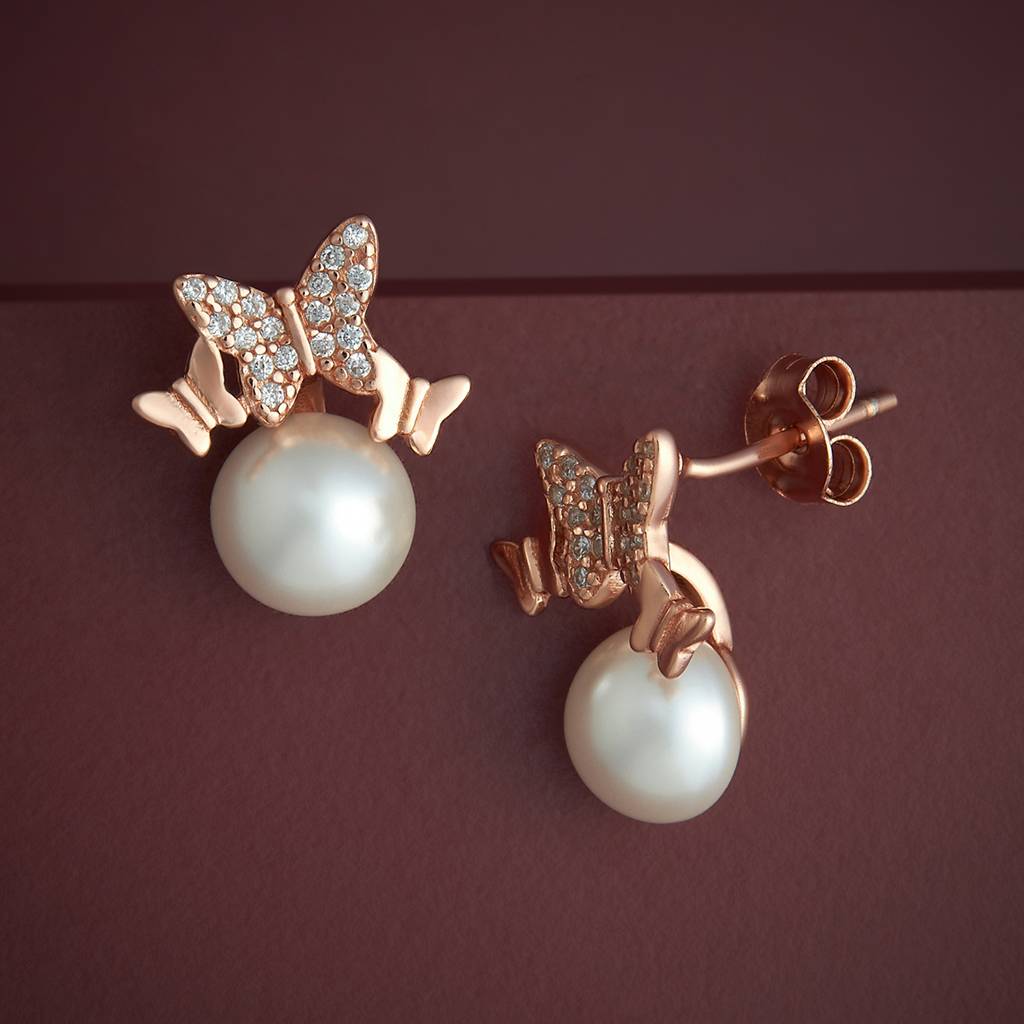 Kushal'S Fashion Jewellery Pearl Plated Synthetic & Zircon 92.5 Sterling Silver Studs-183316 : 437785