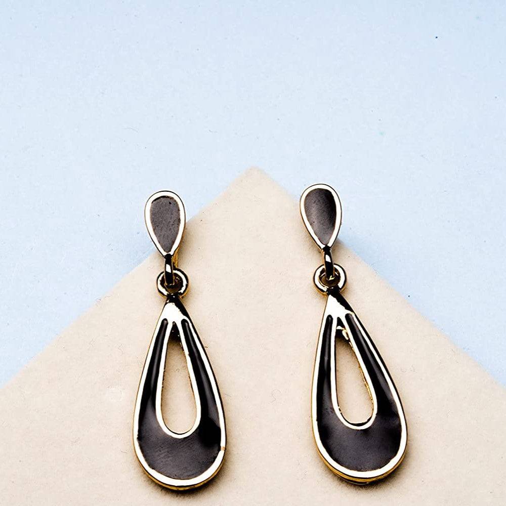 Estele Gold Plated Trendy Black Enamel Drop Earrings For Girls And Women : 580708ER
