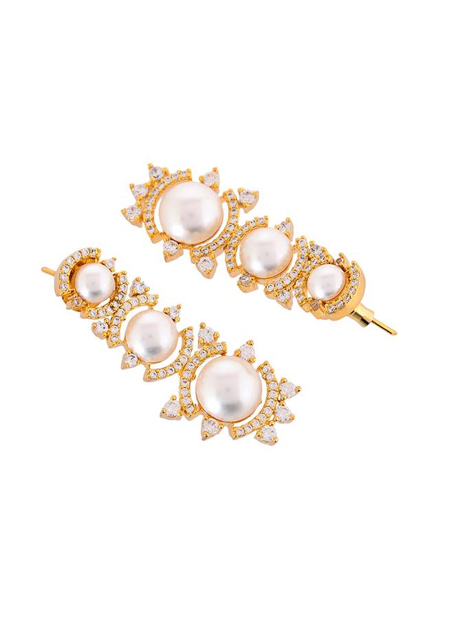 Sparkling Elegance Pearl Elegance American Diamond Necklace Set : 8905124527285