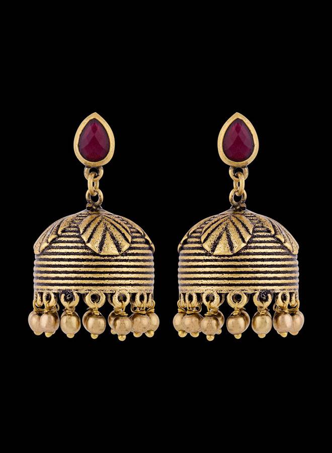 Bharatnatyam Drape Textured Jhumka Earrings : 8907617839547