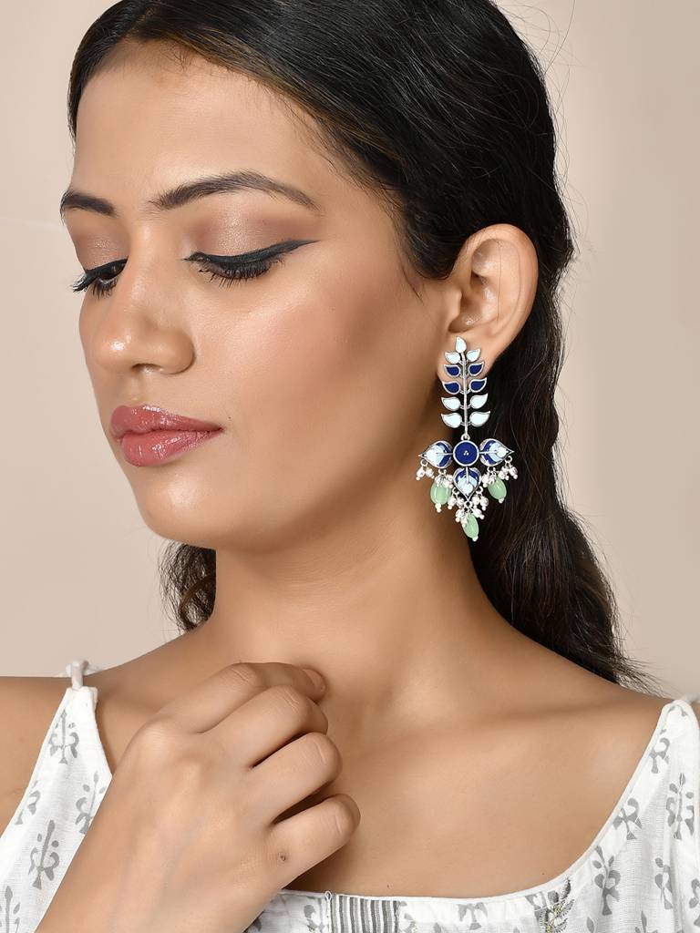 Bagh E Fiza Leaves Long Drop Earrings : 8907617929439