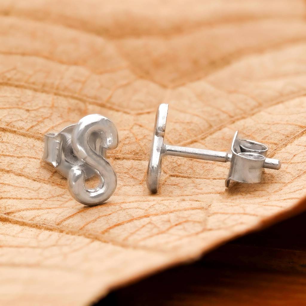 925 Silver S Initial Stud Earrings | Alphabet Letter Jewelry Gift : SE_000862