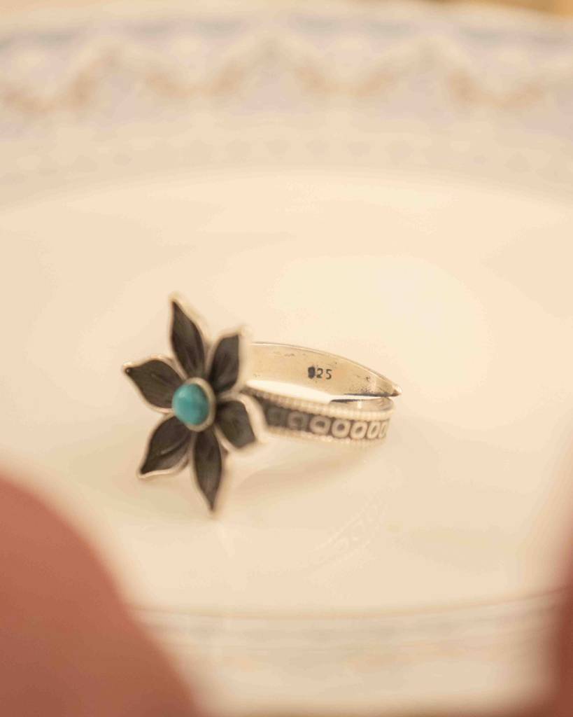 Moh Intricate Turquoise Flower Ring : SR8075