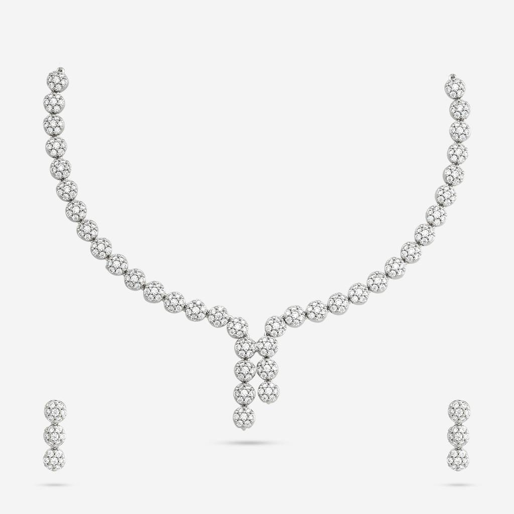 White Plated Party Zircon Necklace Set-444854 : 444854