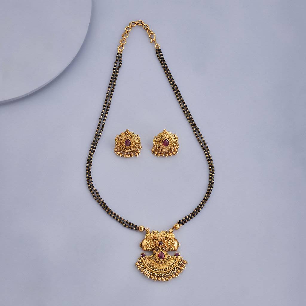 Kushal'S Fashion Jewellery Ruby Gold-Plated Ethnic Antique Mangalsutra -404723 : 404723