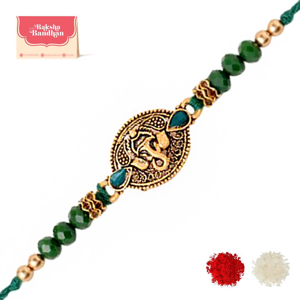 Lord Ganesha Rakhi With Rudraksha With Roli Chaawal Pack : 8905124413120