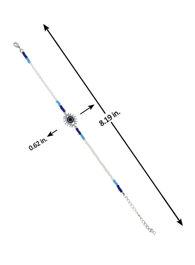 Evil Eye Silver Oxidized Motif With Blue-White Beads Chain Anklet : 8905124479201