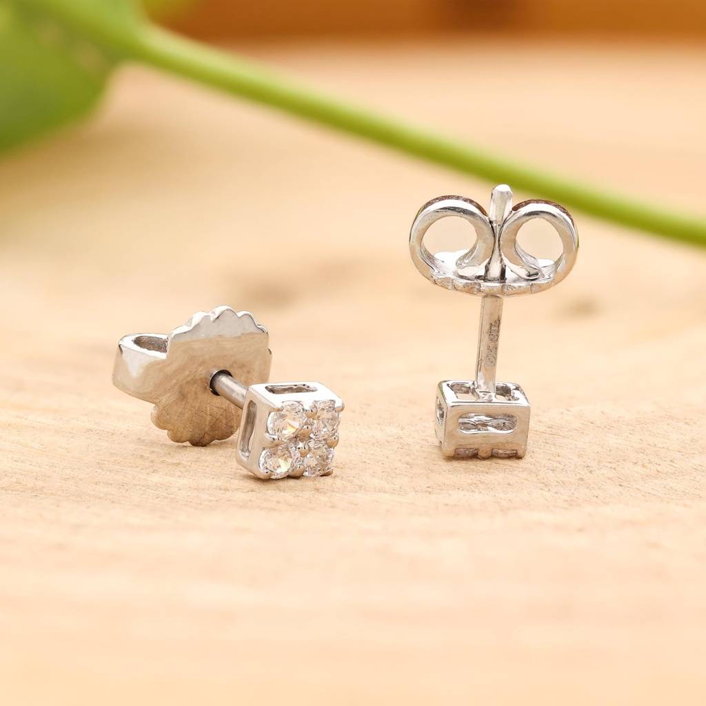 925 Silver Square Cz Cluster Stud Earrings Â Sparkling Dainty Jewelry Gift : SE_000612