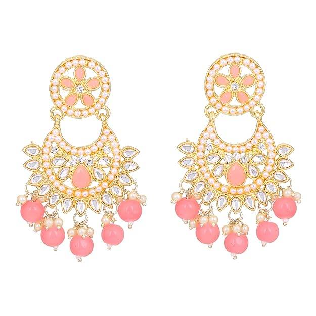 Estele Gold Plated Graceful Gehena Necklace Set & Maang Tikka With Mint Pink Beads For Women : PJ-033-IGMPNKERTK