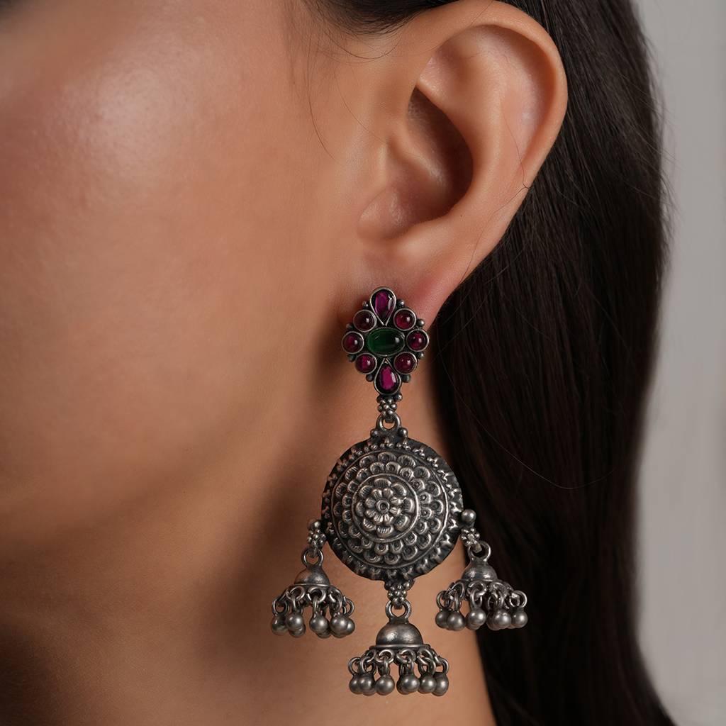 Multi Jhumkies Silver Earrings : SSE847