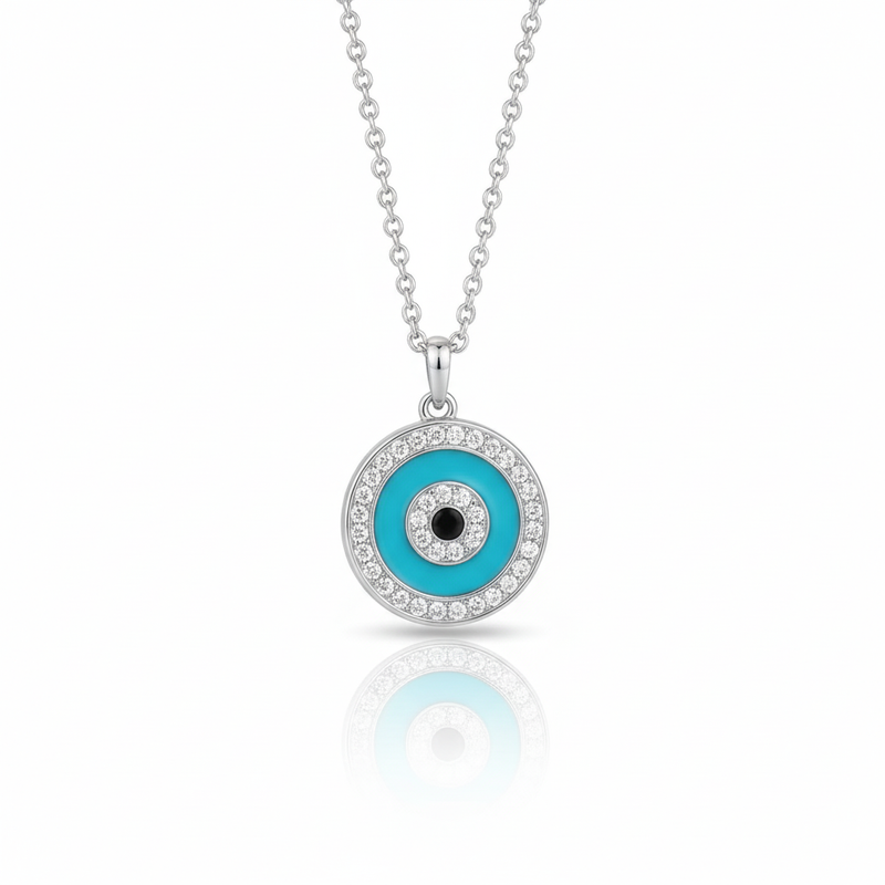 Turquoise Evil Eye Moissanite Necklace : TGDPE-8-Y