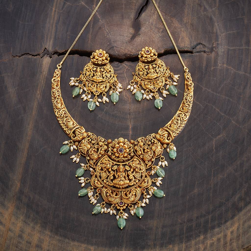 Kushal'S Fashion Jewellery Gold-Plated Ruby Studded Antique Jewellery Set-178127 : 426651