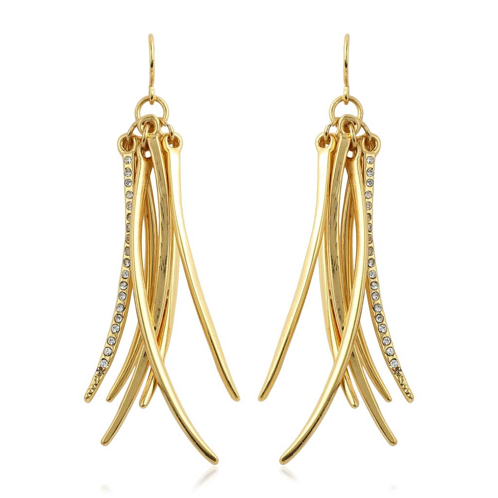 Estele Gold Plated Dangling Lines Austrian Crystal Tassel Earrings For Women : 471714ER