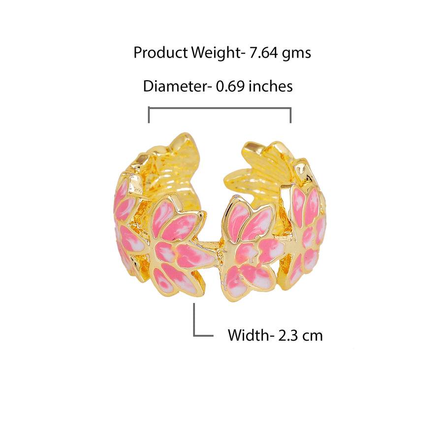 Estele Gold Plated Pink Enamel Lotus Designer Adjustable Finger Ring For Girl'S & Women. : AD-136-IGRING