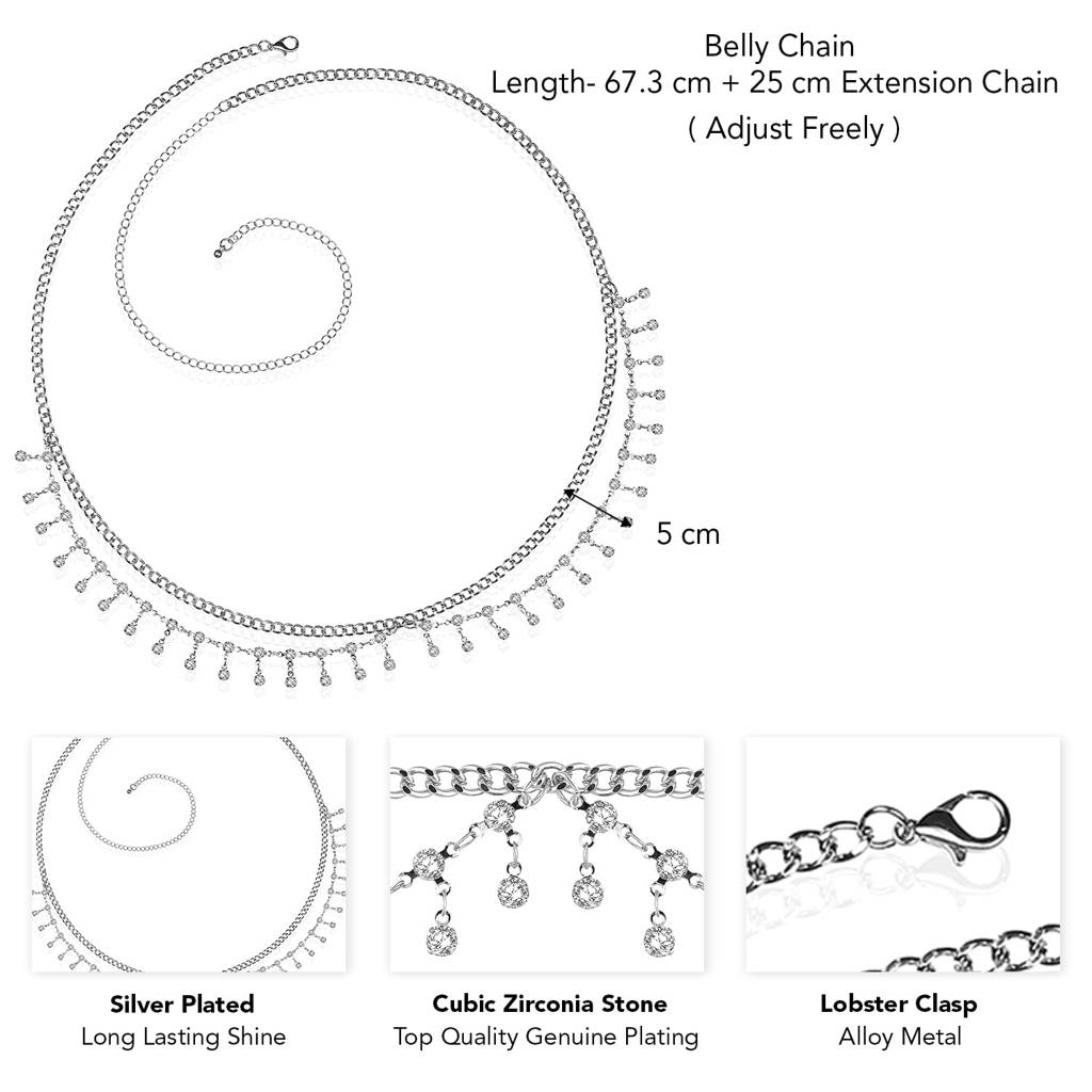 Silver Plated Multilayer Body Chain Summer Beach Belly Chain Kamarbandh Waist Chain Dress Belt Jewellery For Wome : PX8BCH014S