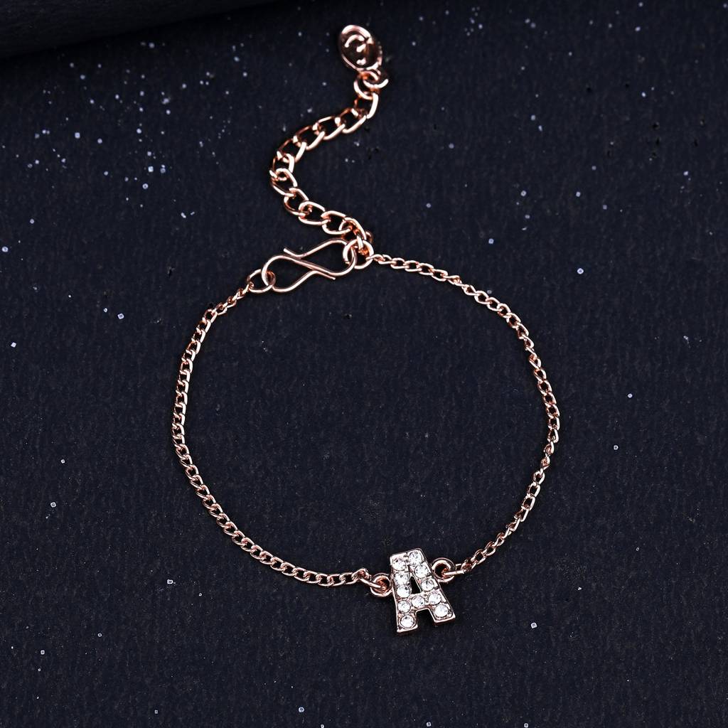 Estele Rosegold Plated Captivating Medium 'A' Letter Bracelet With Crystals For Women : 102178-RG-ABR