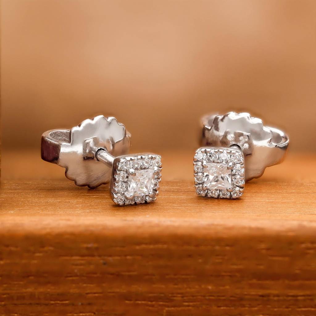 925 Silver Princess Cut Diamond Stud Earrings | Elegant Gift : SE_000868