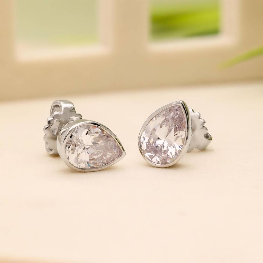 Sterling Silver Pear Cz Stone Earrings For Women : SE_000563