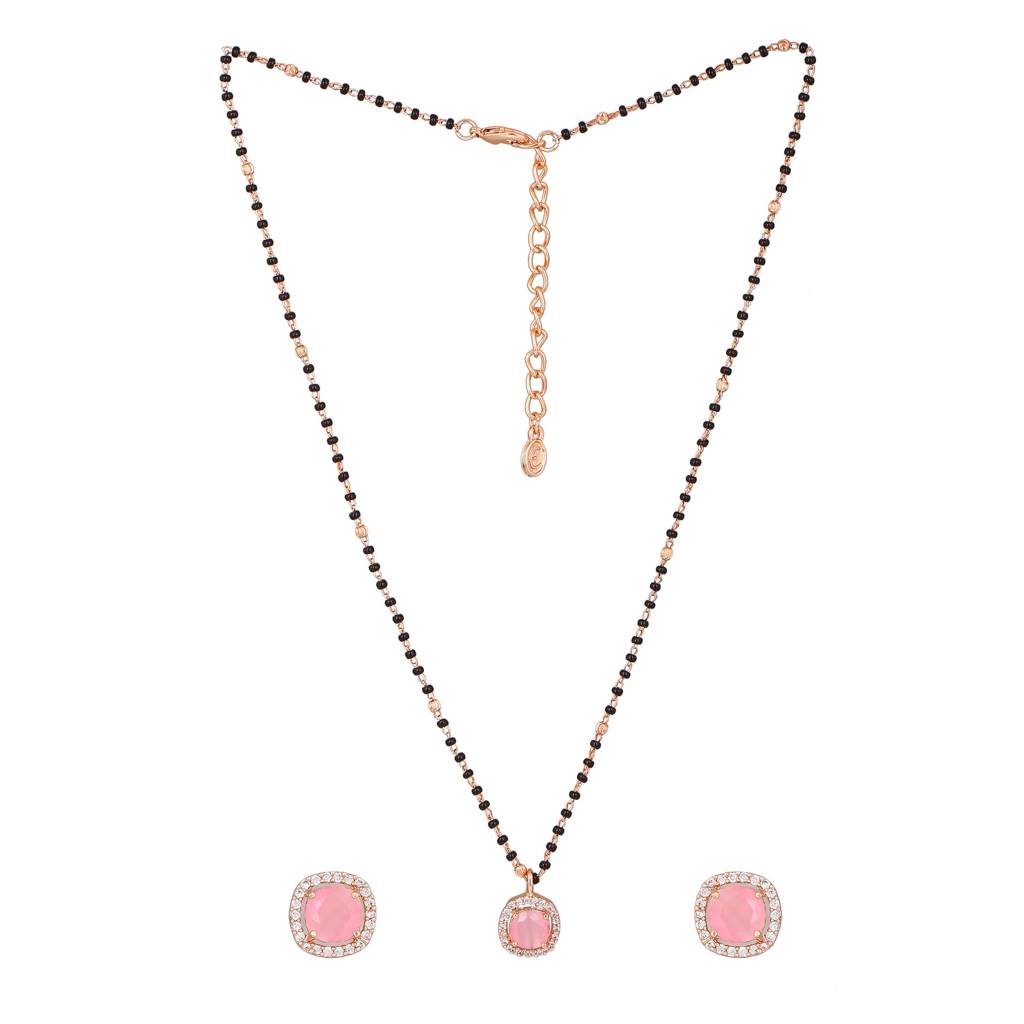 Estele Rose Gold Plated Cz Dazzling Mangalsutra Necklace Set With Mint Pink Stones For Women : ADMS037-RGMPNKER