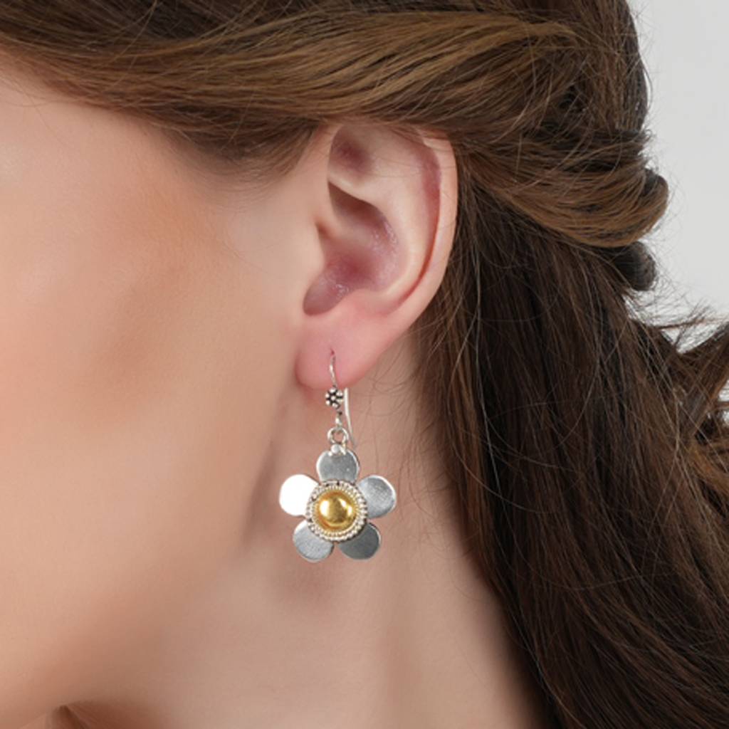 Dual Tone Silver Flower : SSE814