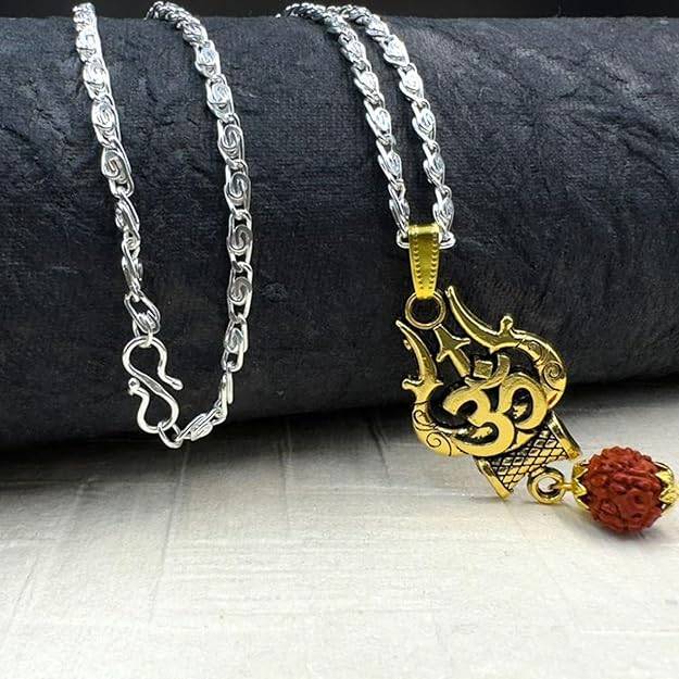 Jewelry Mahadev Om Trishul Damru Pendant For Men'S: Gold & Rhodium Plated Sacred "Shiva Bholenath Om Tris : OSAK005-2TNPENDANT