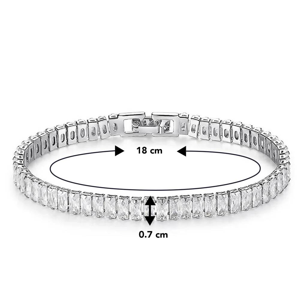 Silver Plated Baguette Stone Studded Tennis Bracelet Stylish Fashion Jewellery For Women & Girls : PX8B74