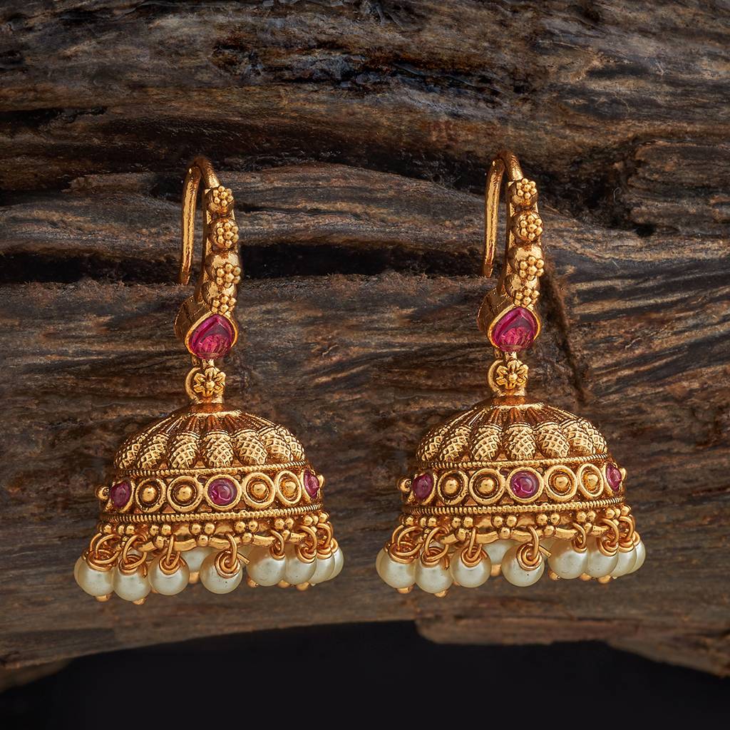 Kushal'S Fashion Jewellery Ruby Gold-Plated Ethnic Antique Jhumkas-433583 : 433583