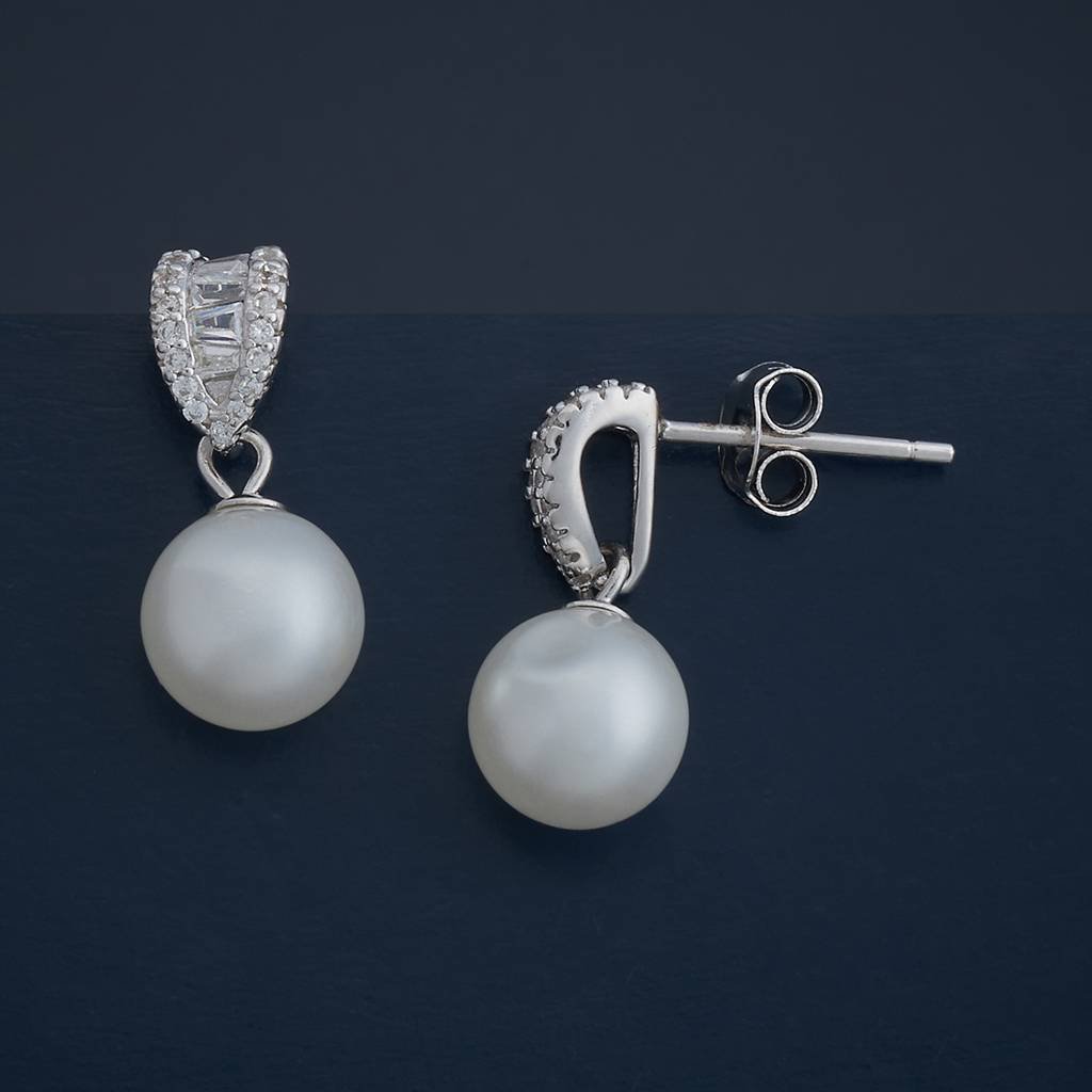 Kushal'S Fashion Jewellery Pearl Plated Synthetic & Zircon 92.5 Sterling Silver Drops-183107 : 437219