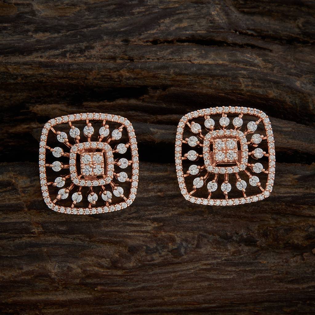 Kushal'S Fashion Jewellery White Rose Gold-Plated Party Zircon Studs-173118 : 415708