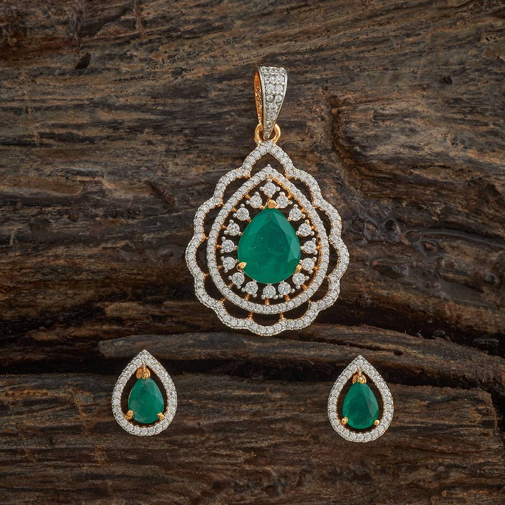 Kushal'S Fashion Jewellery-Plated Party Zircon Pendant Set-182057