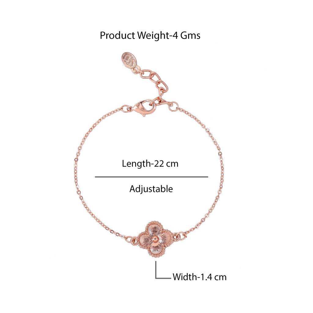 Estele Rosegold Plated Exquisite Single Clover Style Chain Link Adjustable Charm Bracelet For Women And Girls : 102179-RGBR