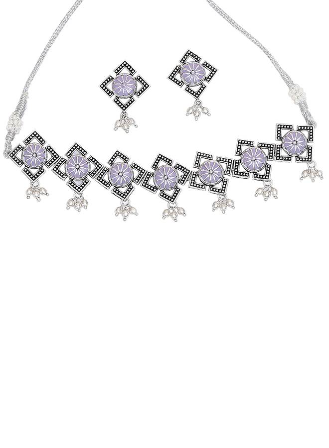 Festive Hues Light-Purple Oxidised Necklace Choker Set : 8905124458893