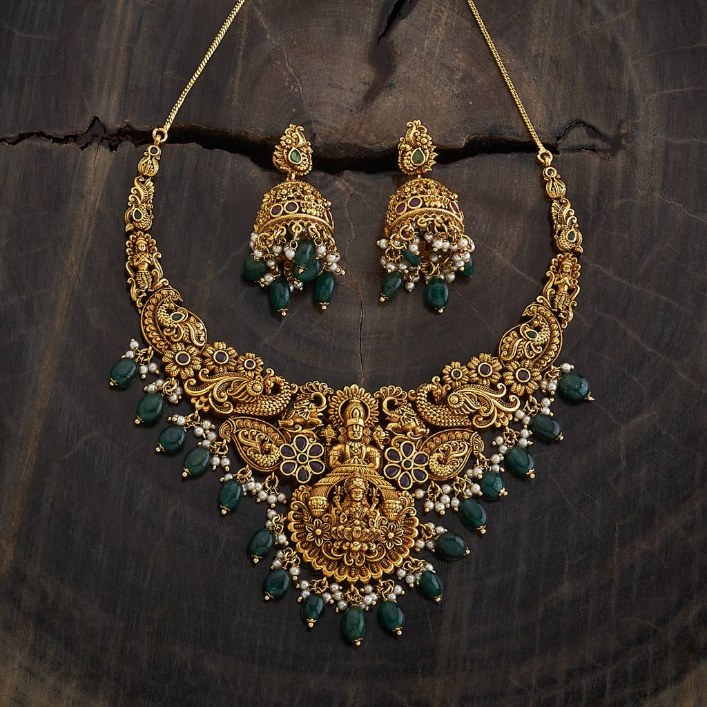 Kushal'S Fashion Jewellery Ruby-Green Gold-Plated Ethnic Antique Jewellery Set-185186 : 441908