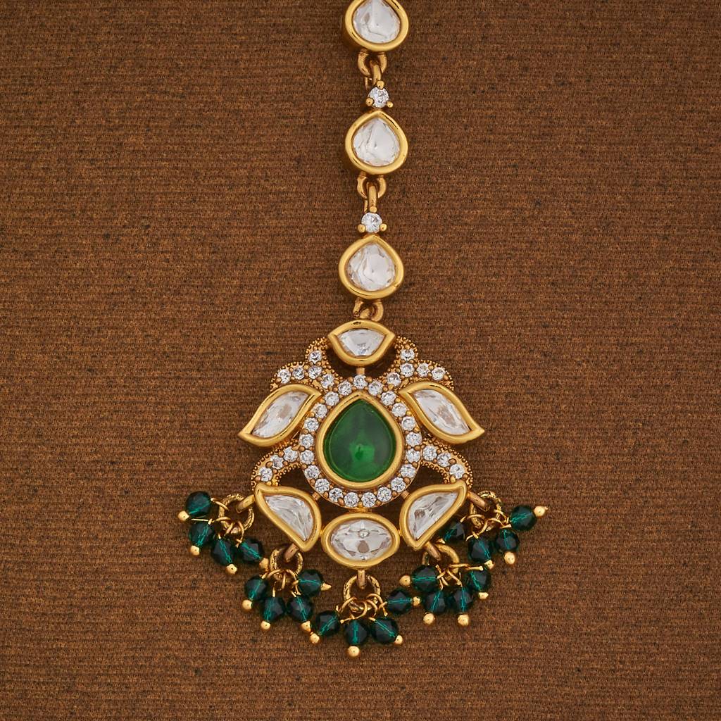 Kushal'S Fashion Jewellery Green Victorian-Plated Ethnic Kundan Maang Tikka-185456 : 442491