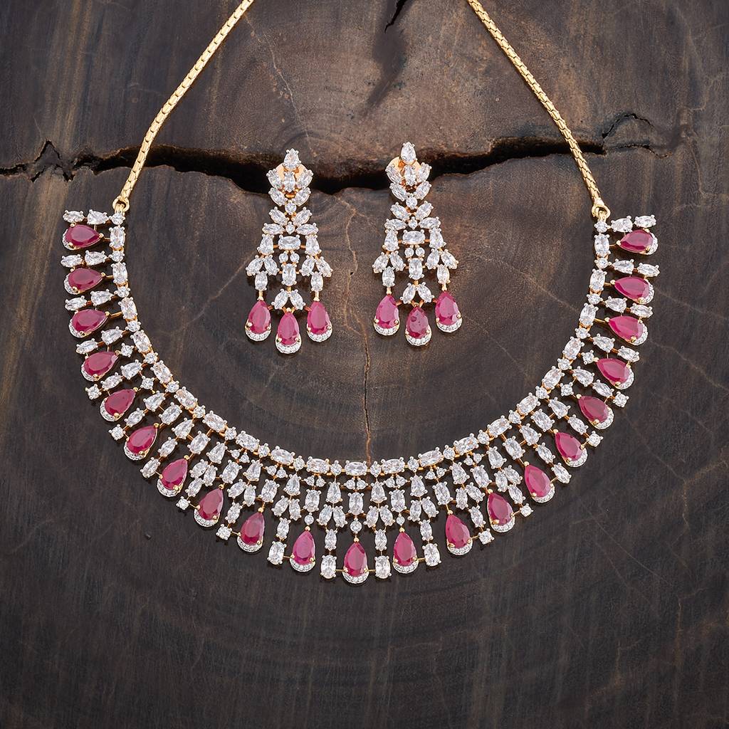 Kushal'S Fashion Jewellery Rhodium-Plated Ruby & Cubic Zirconia Studded Jewellery Set-177111 : 424569