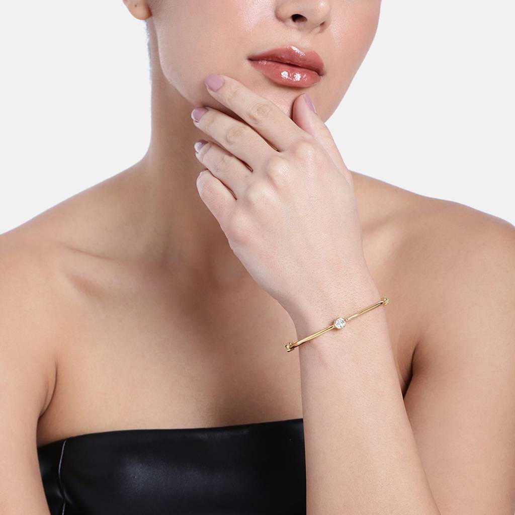 Estele Gold & Rhodium Plated White Austrian Crystal Stone Kada Bracelet For Girls And Women : 251BR