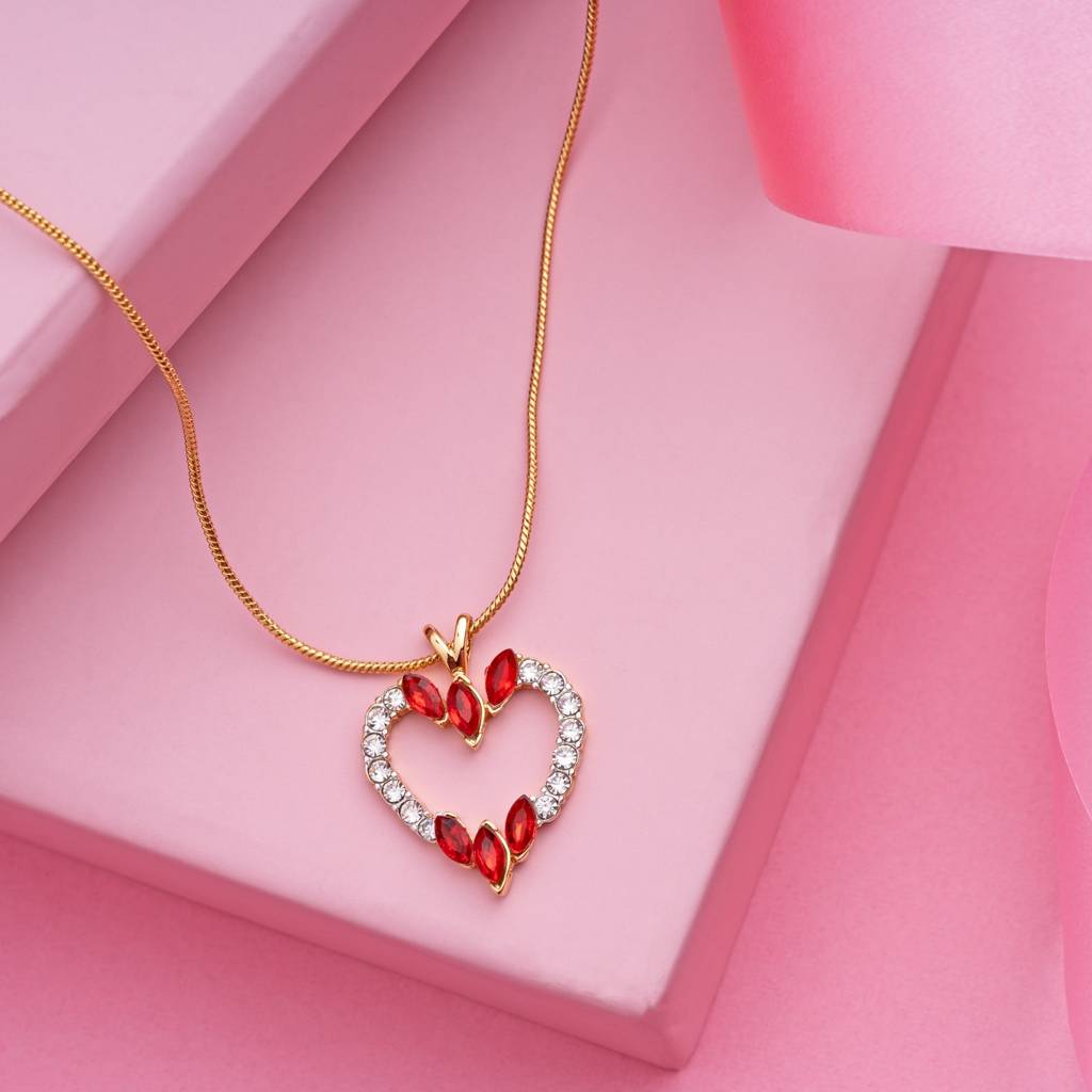 Estele Gold & Rhodium Plated Heart Shaped Pendant With Crystals For Women : 842PENDANT