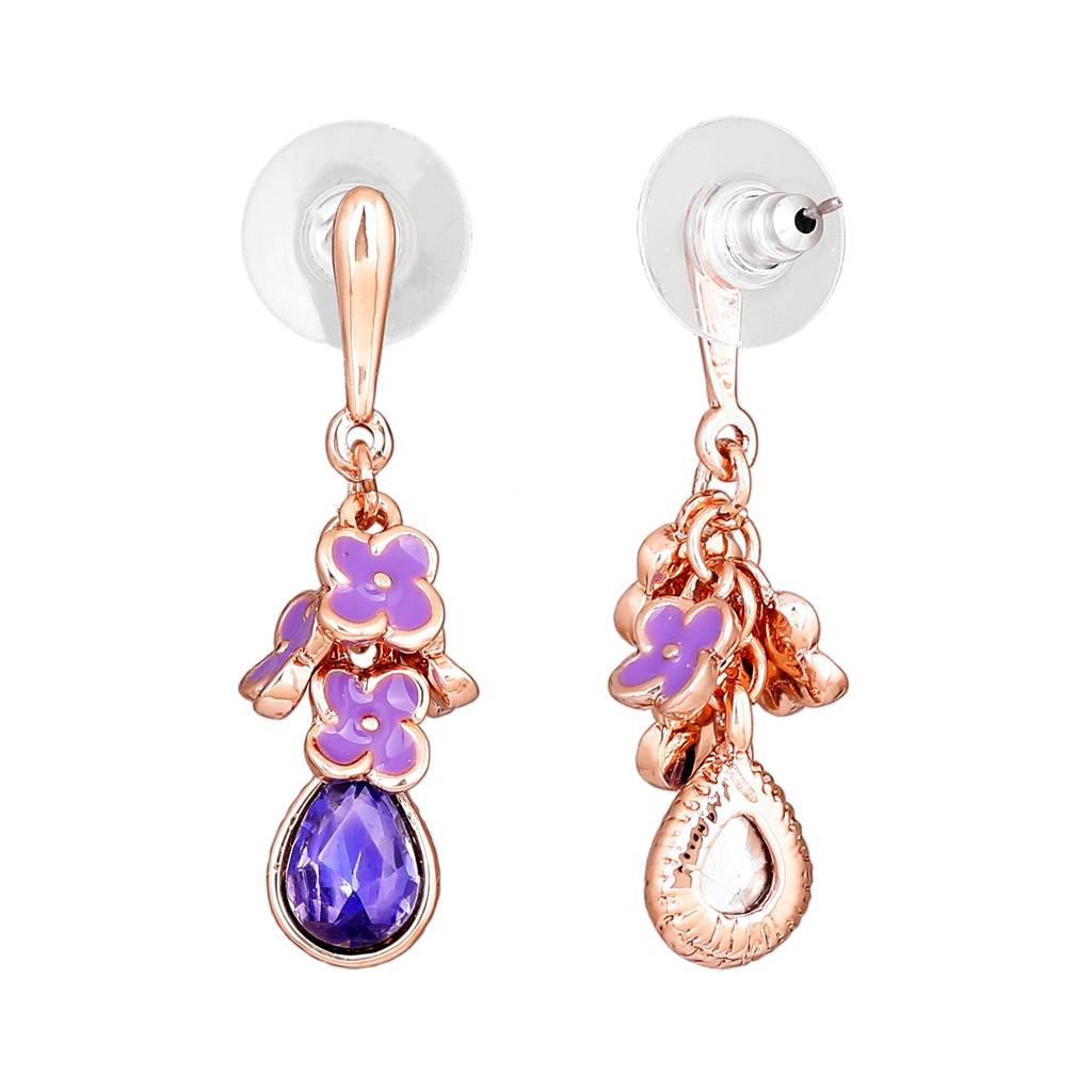 Estele Rosegold Plated Floral Charms Hanging Drop Earrings For Women : 680701RG-AQER