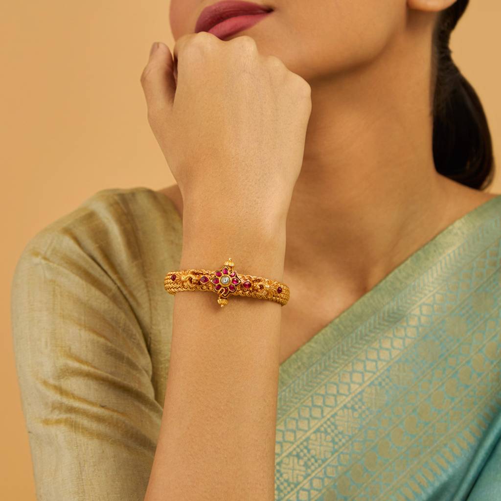 Kushal'S Fashion Jewellery Gold-Plated Ethnic 92.5 Pure Silver Temple Kada : 425275